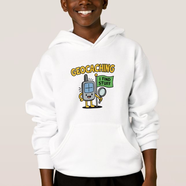 Funny Geocaching GPS Cartoon with Flag & Magnifier Hoodie (Vorderseite)