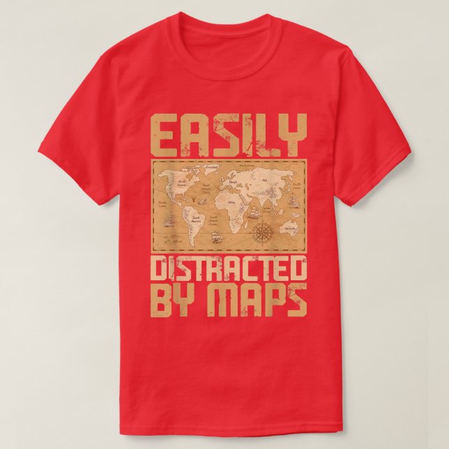 Funny Geography LehrerLeicht abgelenkt durch Karte T-Shirt (Design vorne)