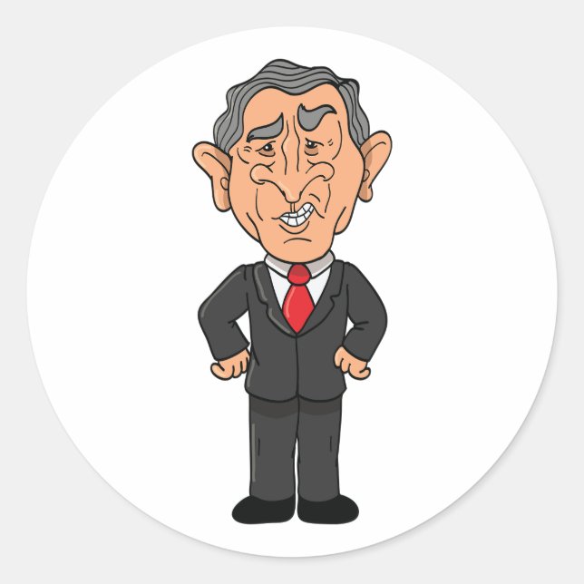 Funny George W Bush Political Caricature Runder Aufkleber (Vorderseite)