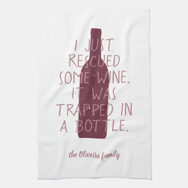 Funny gerade gerettet Wein gefangen Flasche Famili Geschirrtuch (Vertikal)