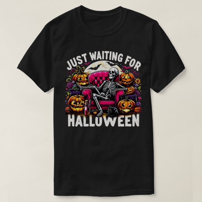 Funny gerade Gewartet Halloween Skeleton Spooky V T-Shirt (Design vorne)