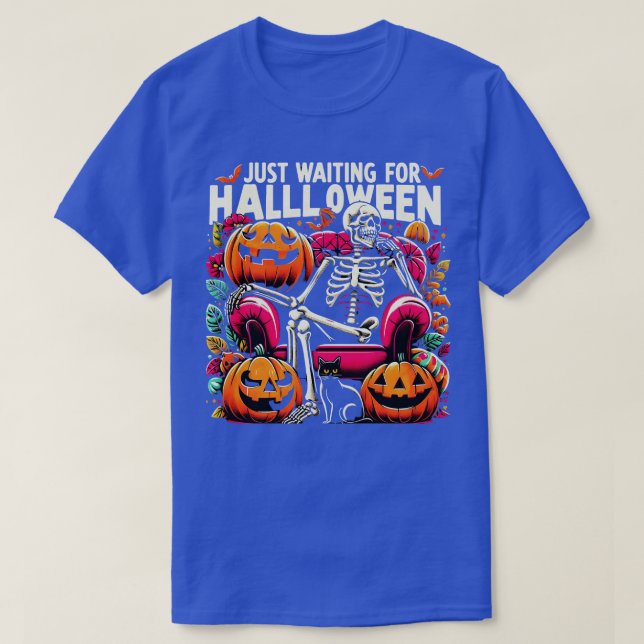 Funny gerade Gewartet Halloween Skeleton Spooky V T-Shirt (Design vorne)