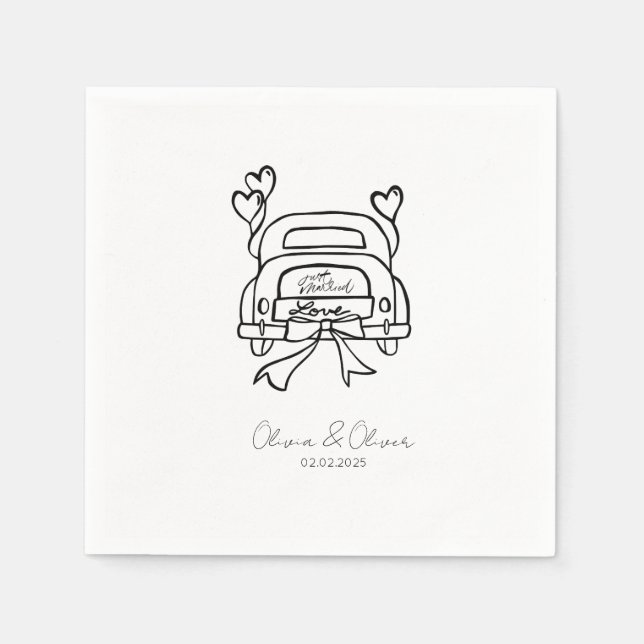 Funny gerade verheiratet Auto Brauch Hochzeit Serviette (Vorderseite)