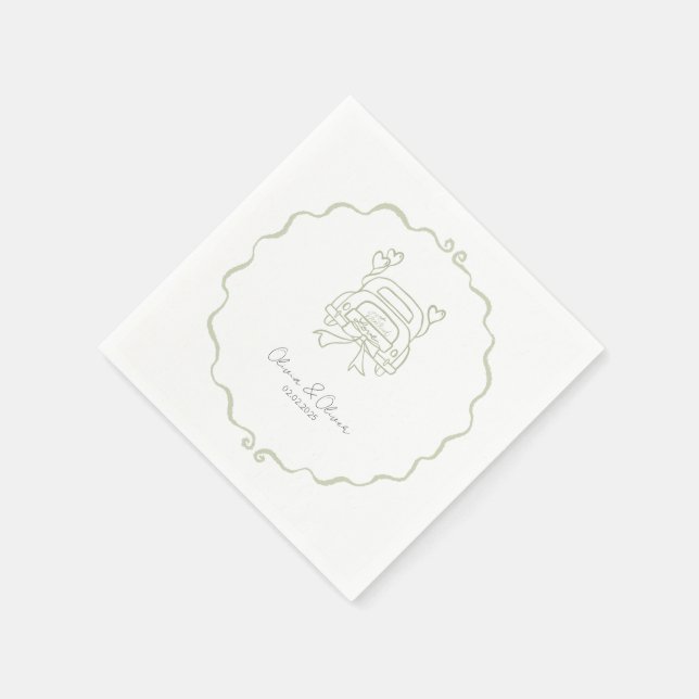 Funny gerade verheiratet Auto Brauch Hochzeit Serviette (Ecke)