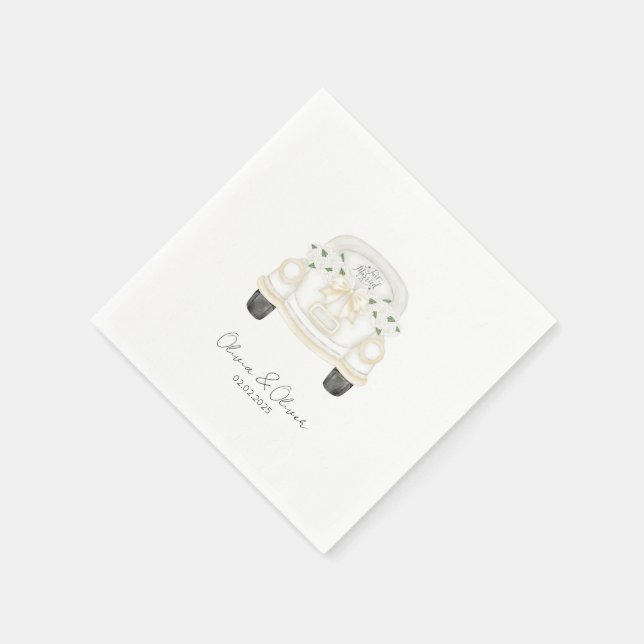 Funny gerade verheiratet Auto Brauch Hochzeit Serviette (Ecke)