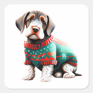 Funny German Drahthaar Pointer Christmas Sweater Quadratischer Aufkleber