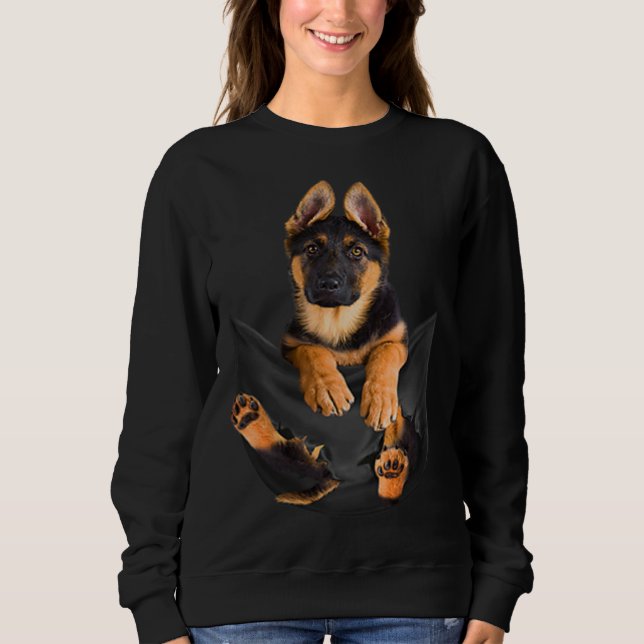 Funny German Shepherd Dog In Pocket Sweatshirt (Vorderseite)