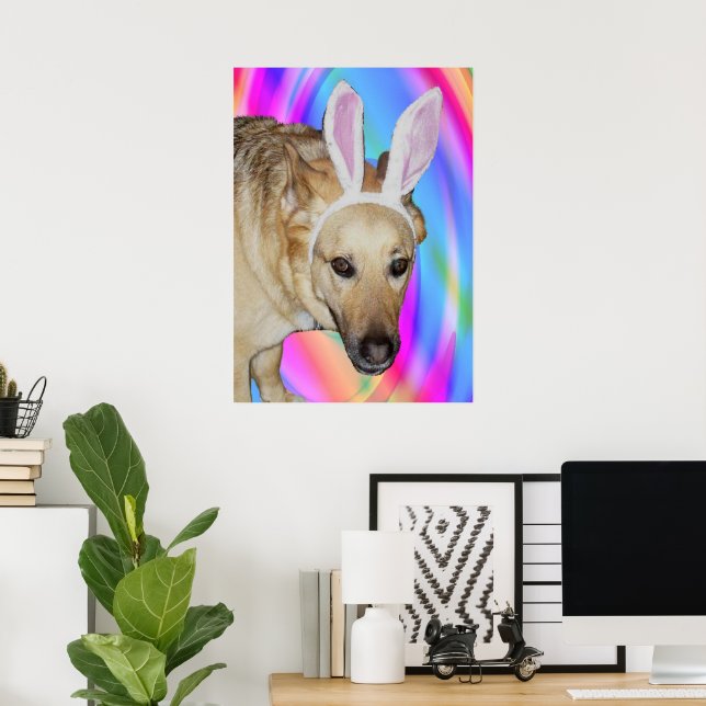 Funny German Shepherd Dog & Ostersonnige Ohren Poster (Heimbüro)