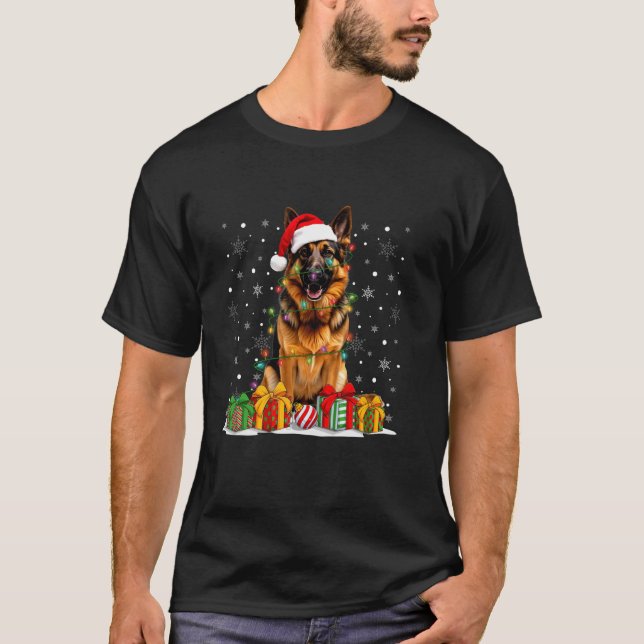 Funny German Shepherd Dog Weihnachtsmannmütze Chri T-Shirt (Vorderseite)