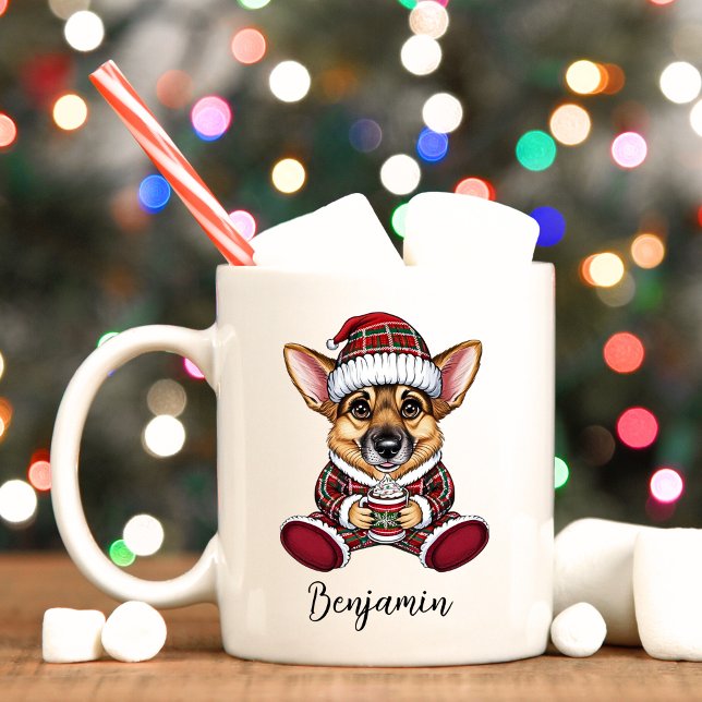 Funny German Shepherd Elf Weihnachts-Tasse Kaffeetasse (Funny German shepherd personalized Christmas mug.)