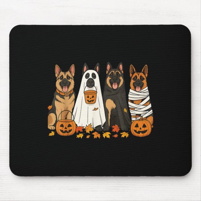 Funny German Shepherd Hunde Dressed as Ghost Soky  Mousepad (Vorne)