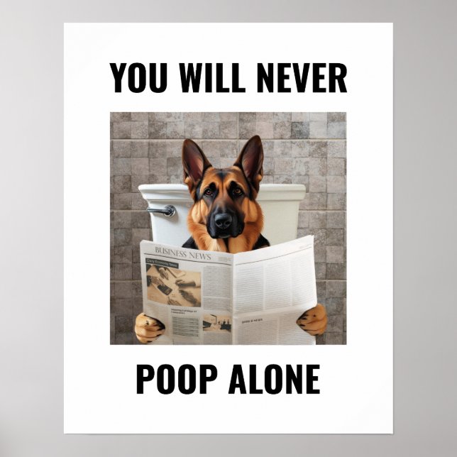 Funny German Shepherd sitzt auf der Toilette Wand  Poster (Vorne)