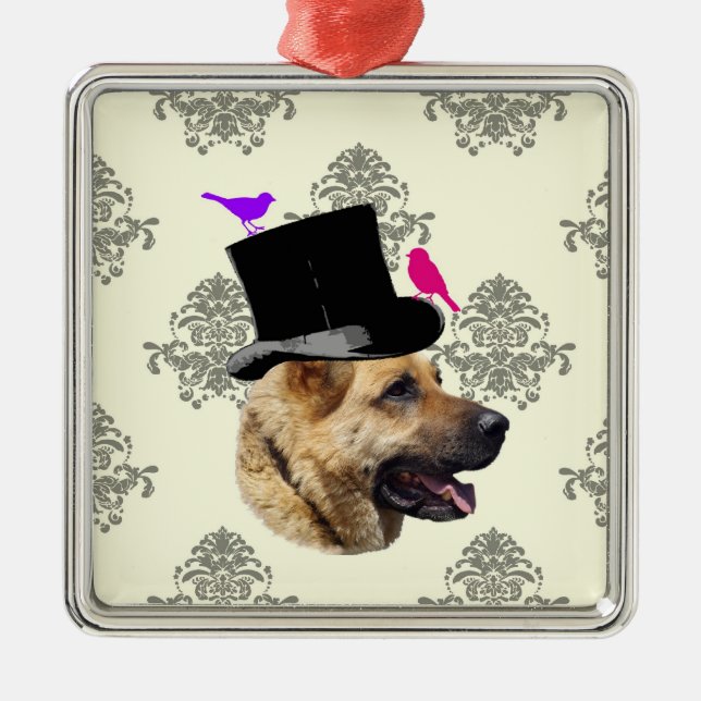 Funny German shepherdog Silbernes Ornament (Vorne)