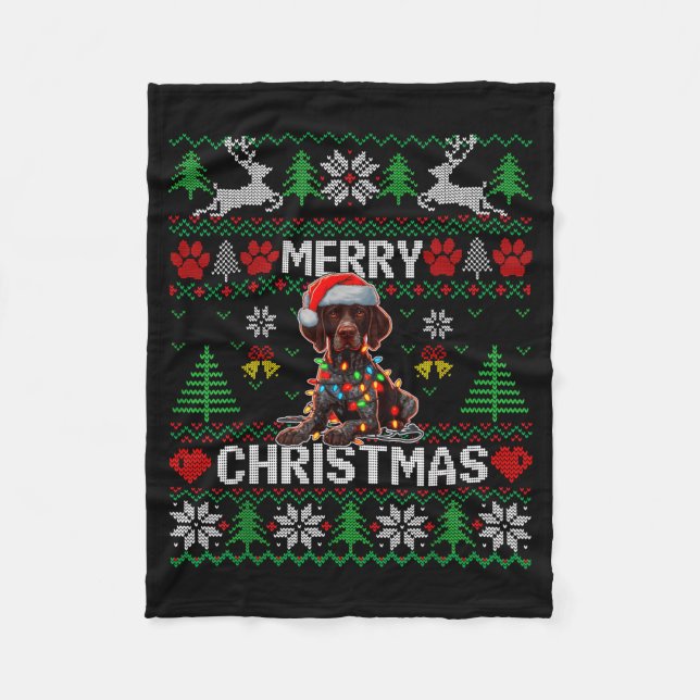 Funny German Shorthaired Inter Dog Ugly Xmas Sweat Fleecedecke (Vorderseite)