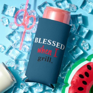Funny "gesegnet wenn ich Grill" 4. Juli Patriotic Selters Dosenkühler