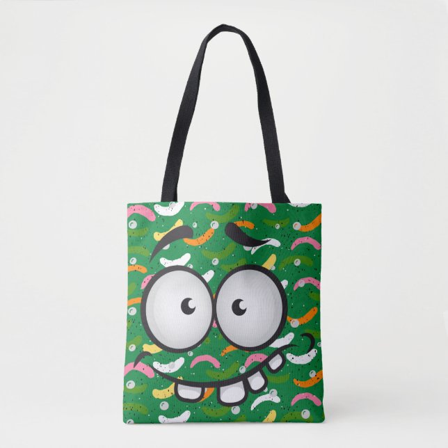 Funny Gesicht lächelnd farbenfrohe Muster grün ora Tasche (Vorderseite)