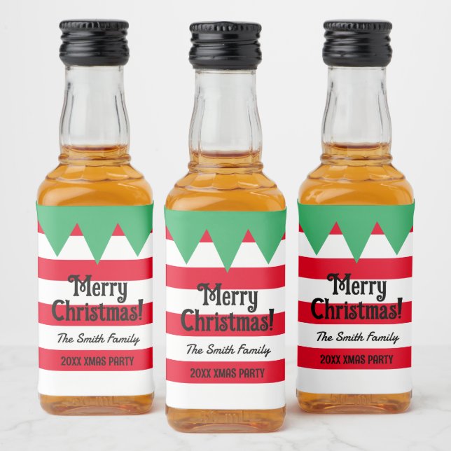 Funny gestreift Weihnachtself Anzug personalisiert Alkoholflaschenetikett (Flaschen)