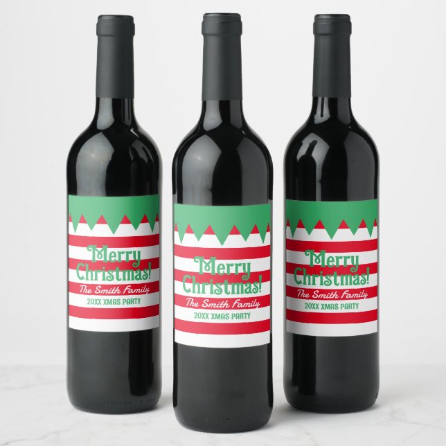 Funny gestreift Weihnachtself Anzug personalisiert Weinetikett (Flaschen)