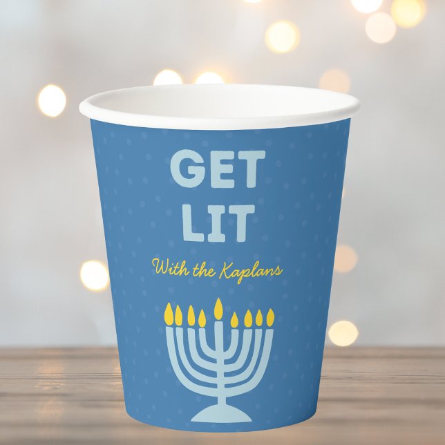Funny "Get Lit" Chic Personalisiert Menorah Hanukk Pappbecher (Von Creator hochgeladen)