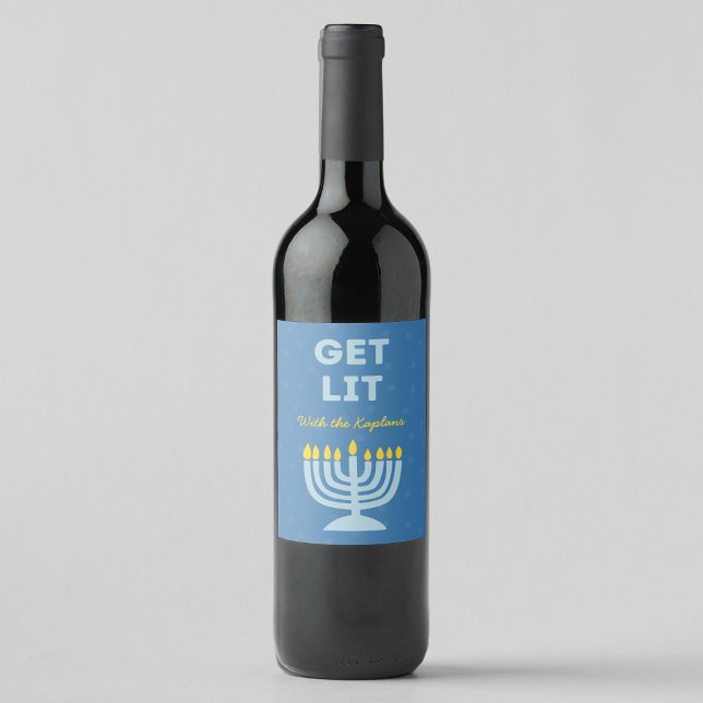 Funny "Get Lit" Chic Personalisiert Menorah Hanukk Weinetikett (Von Creator hochgeladen)