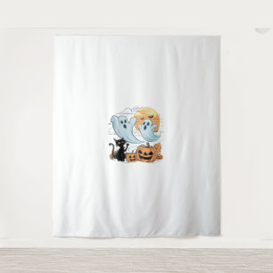 Funny Ghost & Black Cat Lazy Halloween Spooky Seen Wandteppich