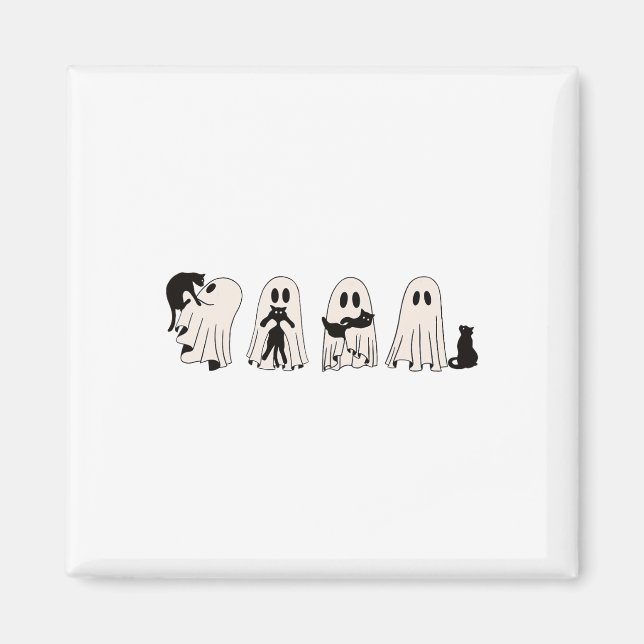 Funny Ghost Black Cat Spooky Season Trick oder Tre Magnet (Vorne)