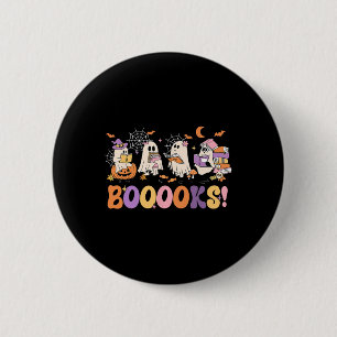 Funny Ghost Book Reading Halloween Booooks Lover T Button