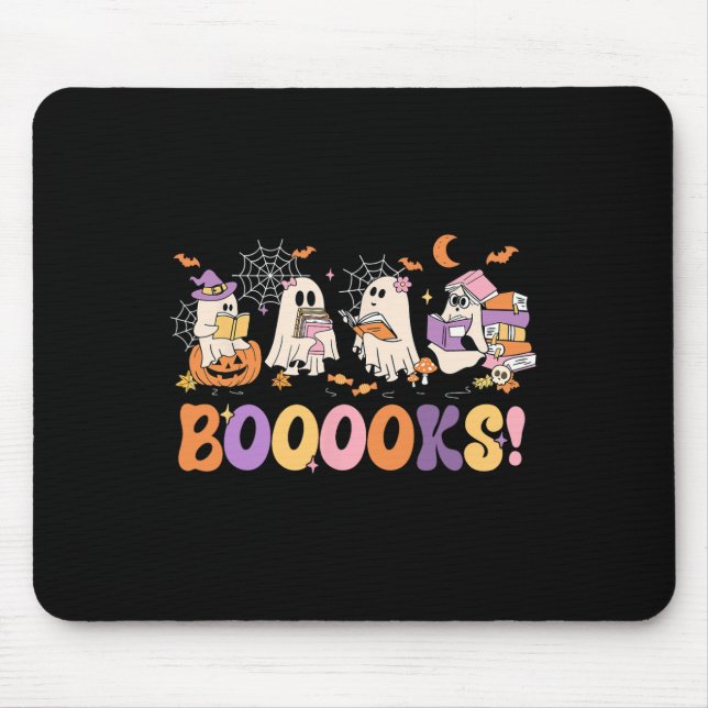 Funny Ghost Book Reading Halloween Booooks Lover T Mousepad (Vorne)