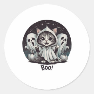 Funny Ghost Cat Boo Halloween Animal Ghost Kitty Runder Aufkleber