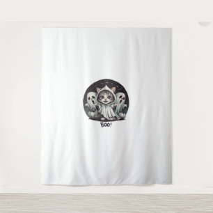 Funny Ghost Cat Boo Halloween Animal Ghost Kitty T Wandteppich