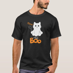 Funny Ghost Cat Meow Ich Gemein Boo Pumpkin Moon H T-Shirt