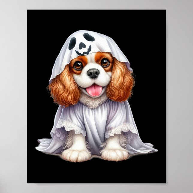 Funny Ghost Cavalier King Charles Spaniel Dog Lieb Poster (Vorne)