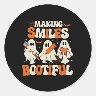 Funny Ghost Dentist Halloween Making Lächeln Booti Runder Aufkleber