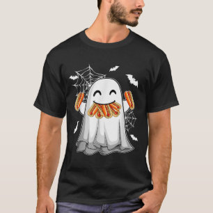 Funny Ghost Eating Hotdogs Happy Halloween Kostüm T-Shirt