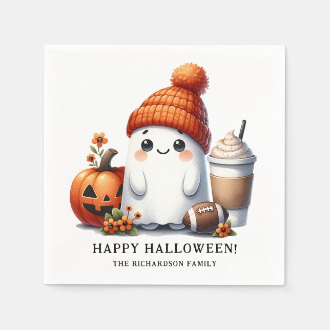 Funny Ghost Football Theme Happy Halloween Serviette (Vorderseite)