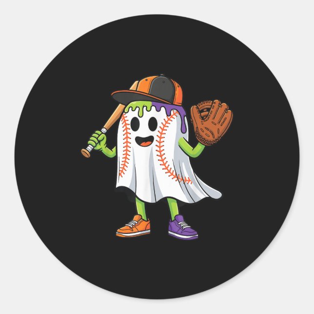 Funny Ghost Halloween Baseball Tropfen Boys Girls  Runder Aufkleber (Vorderseite)