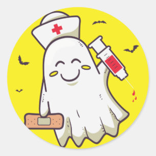 Funny Ghost Halloween Nurse Spooky Holiday Runder Aufkleber