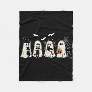 Funny Ghost hält ein Schwarzes Katzen Halloween Gh Fleecedecke