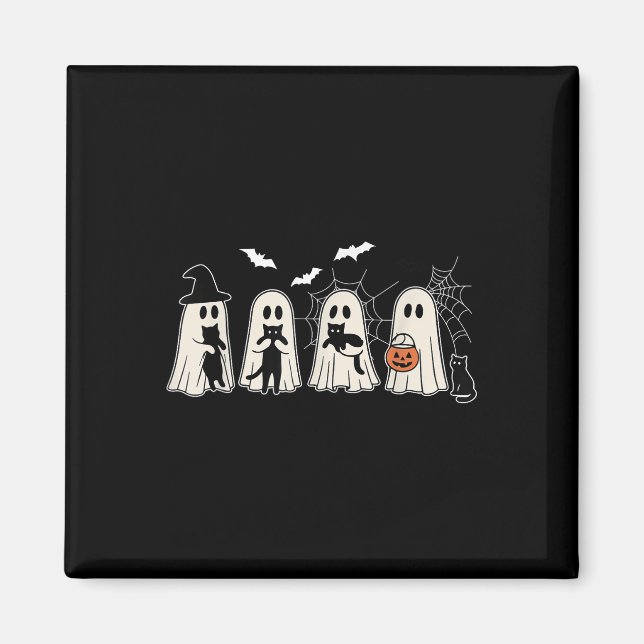 Funny Ghost hält ein Schwarzes Katzen Halloween Gh Magnet (Vorne)