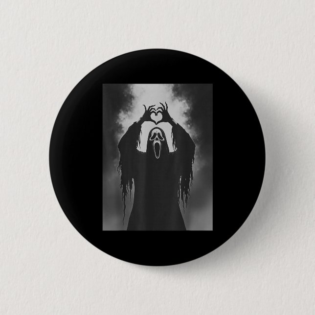 Funny Ghost Hand Heart Sign Soky Costume Halloween Button (Vorderseite)