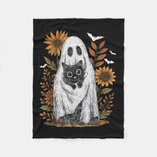 Funny Ghost Holding Black Cat Halloween Ghost Cat Fleecedecke