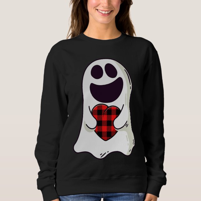 Funny Ghost Hugging Red Hearts Plaid buffalo Valen Sweatshirt (Vorderseite)