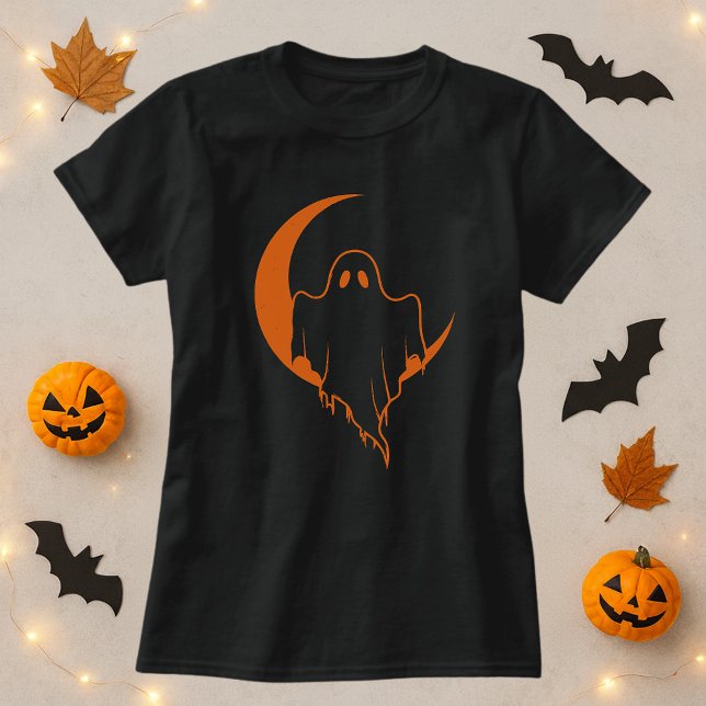 Funny Ghost Moon Halloween T-Shirt (Von Creator hochgeladen)