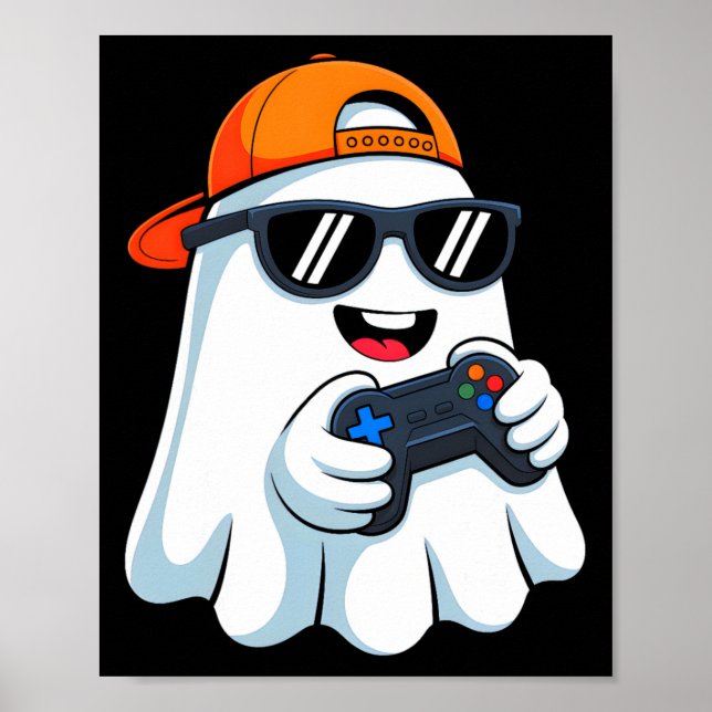 Funny Ghost Playing Video Game Halloween Gaming Bl Poster (Vorne)
