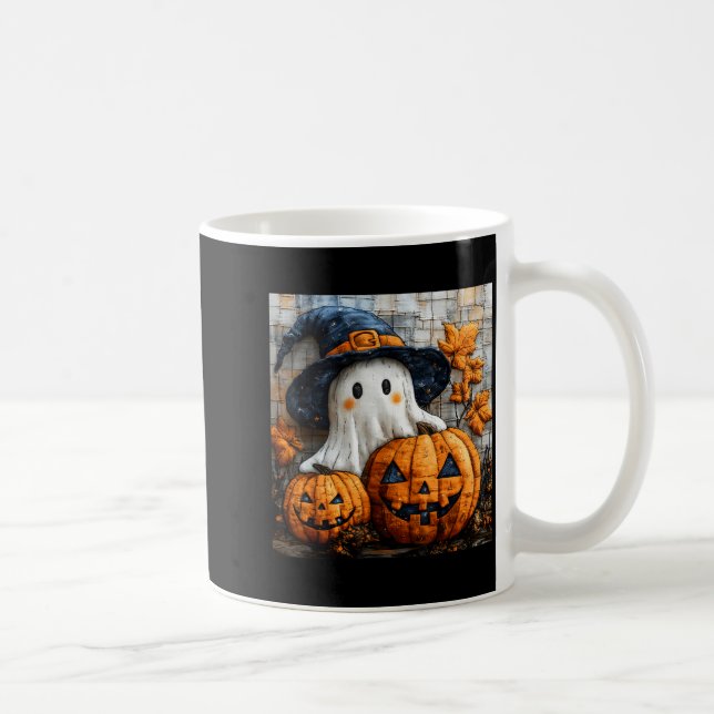 Funny Ghost Pumpkin Cute Halloween Patchwork Art  Kaffeetasse (Rechts)