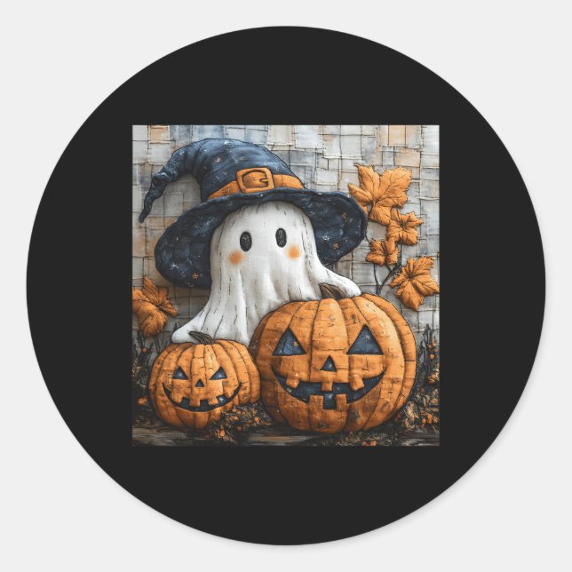 Funny Ghost Pumpkin Niedlich Halloween Patchwork A Runder Aufkleber (Vorderseite)