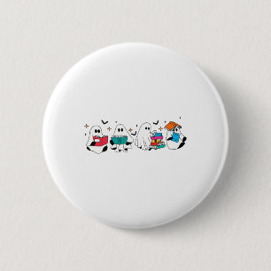 Funny Ghost Reading Books Lehrer Halloween Spooky Button
