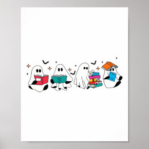 Funny Ghost Reading Books Lehrer Halloween Spooky Poster