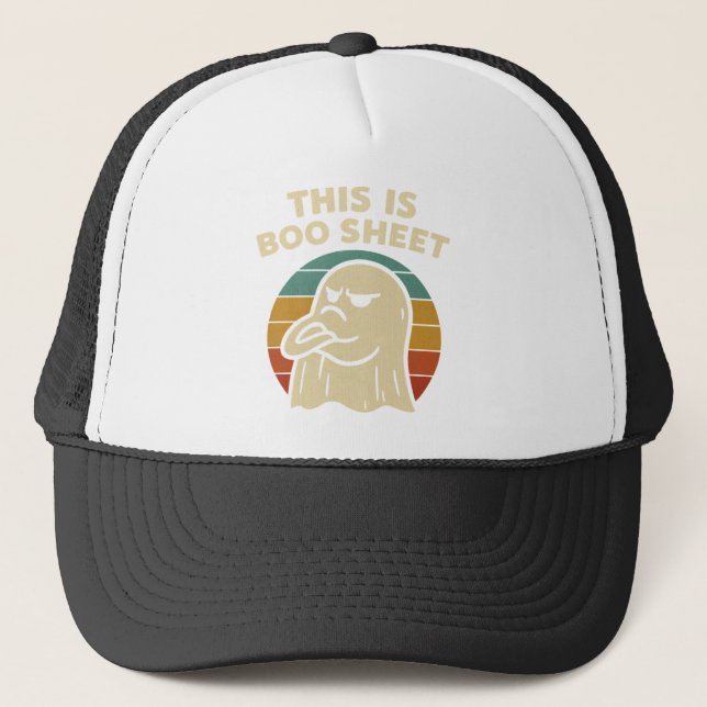 Funny Ghost "This Is Boo Sheet" Retro Halloween Truckerkappe (Vorderseite)