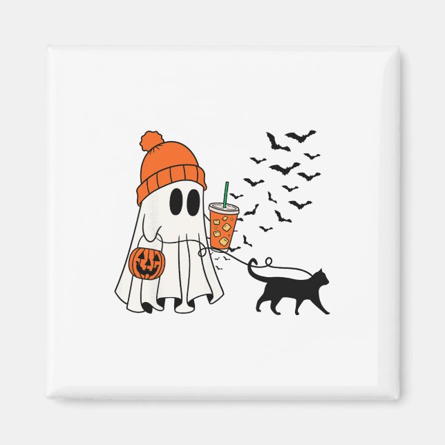 Funny Ghost Walking Cat Ghost Cat Halloween Spooky Magnet (Vorne)